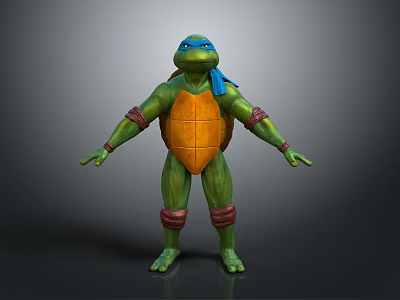 3D Ninja Turtle Character Model With Green Skin Blue Headband And Orange Shell 3d model