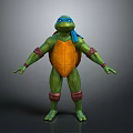 3D Ninja Turtle Character Model With Green Skin Blue Headband And Orange Shell