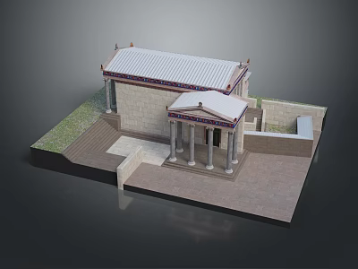 Classical Building Model Featuring Stone Structure Tiled Roof Columned Portico Steps And Paved Ground 3d model