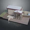 Classical Building Model Featuring Stone Structure Tiled Roof Columned Portico Steps And Paved Ground