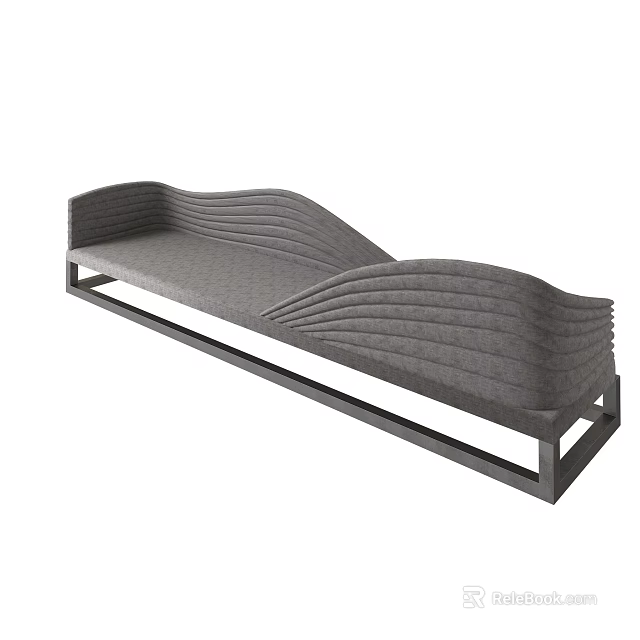 Modern Gray Multi-person Sofa With Wave Shaped Design And Black Frame 3d model 