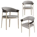 Stylish Modern Armchair Upholstered In Gray Fabric With Leather Armrests And Wooden Legs