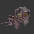 Traditional Wooden Cart With Green Roof Wooden Barrel And Large Wheels