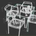 Contemporary Dining Table and Chairs Set Featuring Patterned Tabletop Black Frame and Gray Cushion