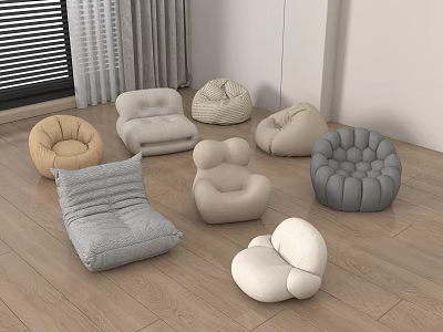 Stylish Modern Bean Bag Chairs In Various Styles And Neutral Tones For Living Room 3d model