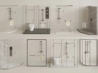 Elegant Shower Head Designs Showcased In Multiple Glass Shower Enclosures 3d model