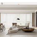 Modern Guest Restaurant Home Multi-person Sofa Coffee Table Combination Dining Table and Chair Combination Chandelier Green Plant Hanging Picture Combination 3d model