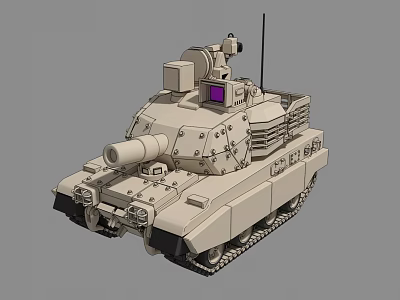 Modern Military Tank 3D Model With Turret Cannon Tracks And Sensors 3d model