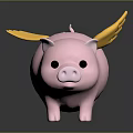 Cute Pink Pig Figure with Yellow Wings on Dark Shiny Surface