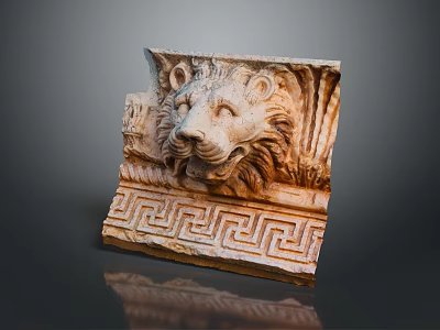 Ancient Classical Stone Carving With Lion Head Sculpture And Intricate Geometric Patterns 3d model