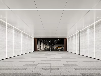 Modern Spacious Parking Garage Interior With Marble Walls Ceiling Lighting And Vehicle 3d model