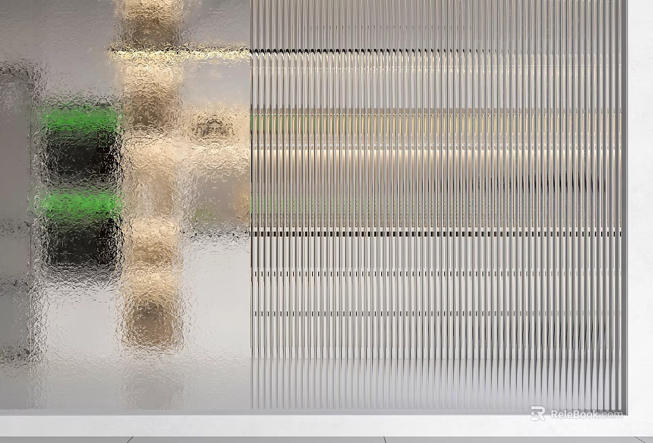 Modern Frosted Glass Partition With Vertical Stripes For Interior Space Divider 3d model 