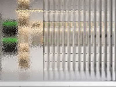 Modern Frosted Glass Partition With Vertical Stripes For Interior Space Divider 3d model
