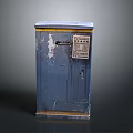 Blue Electrical Cabinet With Yellow Trim Weathered Peeling Paint Small Lock And Control Panel