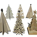 Handcrafted Wooden Christmas Trees with Various Decorative Designs and Star Tops