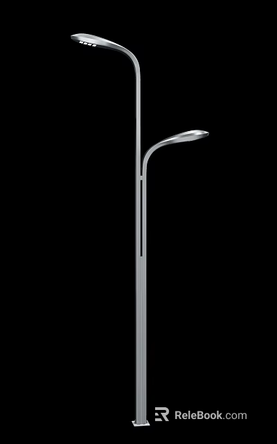 Modern Outdoor Street Light with Curved Arm and Silver Metal Pole Design 3d model 