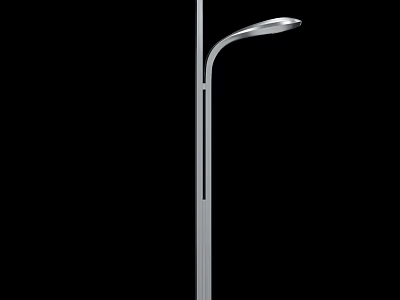 Modern Outdoor Street Light with Curved Arm and Silver Metal Pole Design 3d model