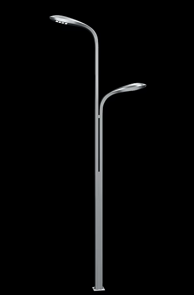 Modern Outdoor Street Light with Curved Arm and Silver Metal Pole Design 3d model