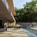 Modern Detached Villa Exterior Design With Large Windows And Lush Green Surroundings