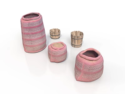 Pink Striped Design Household Storage Containers With Metal Accents And Various Sizes 3d model