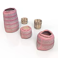Pink Striped Design Household Storage Containers With Metal Accents And Various Sizes
