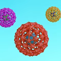 Decorative Ornament Set Of Three Colorful Hollow Spherical Designs With Light Blue Background