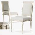 Classic White Frame Dining Chairs With Carved Leg Details And Light Fabric Upholstery