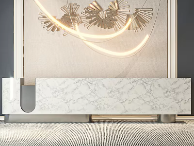 Modern Elegant Reception Desk With Marble Countertop Metal Decorations And Lighting Strips 3d model