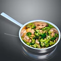 Delicious Fresh Broccoli Chicken And Almond Stir Fry In Stainless Steel Pan