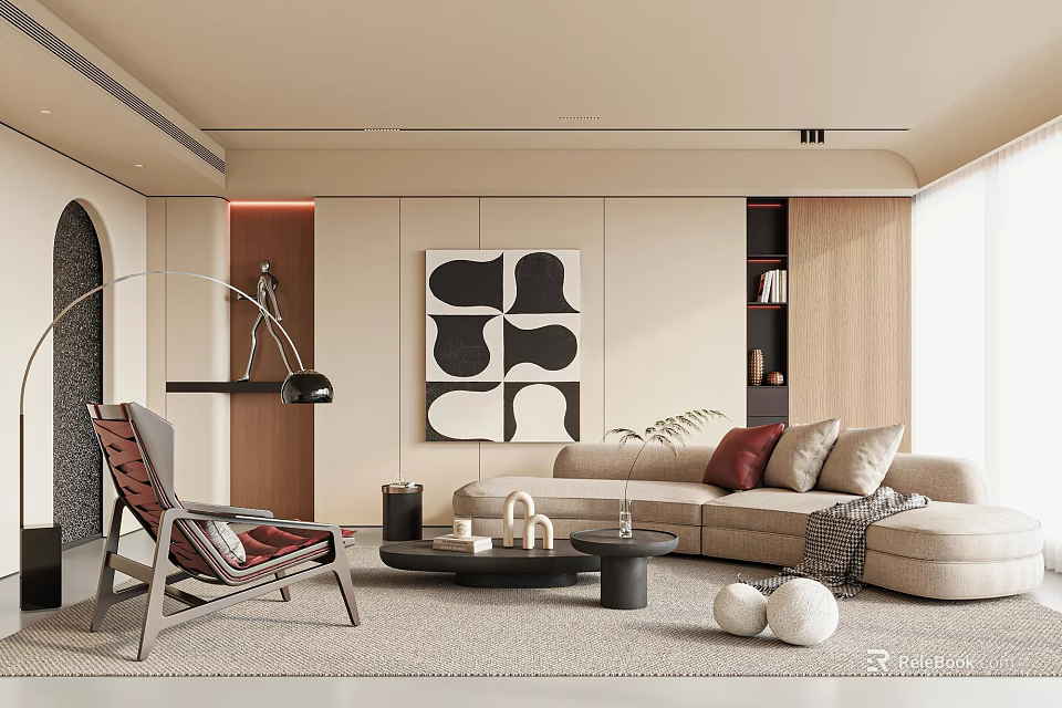 Modern Living Room Interior With Sofa Abstract Art And Decor 3d model