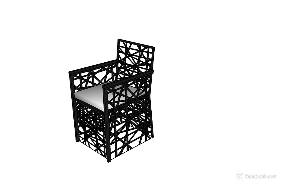 Outdoor Landscape Chair with Intricate Lattice Design Black Frame and Light Cushion 3d model 