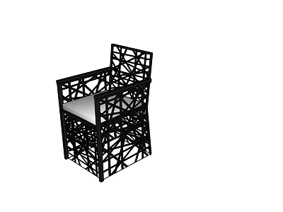 Outdoor Landscape Chair with Intricate Lattice Design Black Frame and Light Cushion 3d model