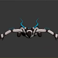 Robot Character Wearing Mechanical Armor With Blue Neon Lights And Twin Ponytails Standing Pose