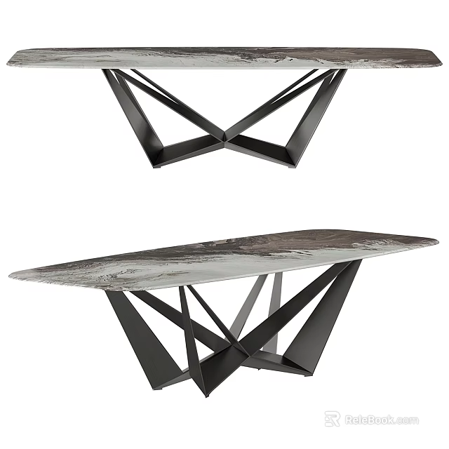 Modern Minimalist Dining Table With Marble Top And Geometric Metal Base 3d model 