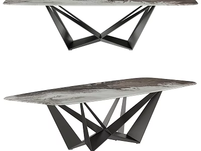 Modern Minimalist Dining Table With Marble Top And Geometric Metal Base 3d model