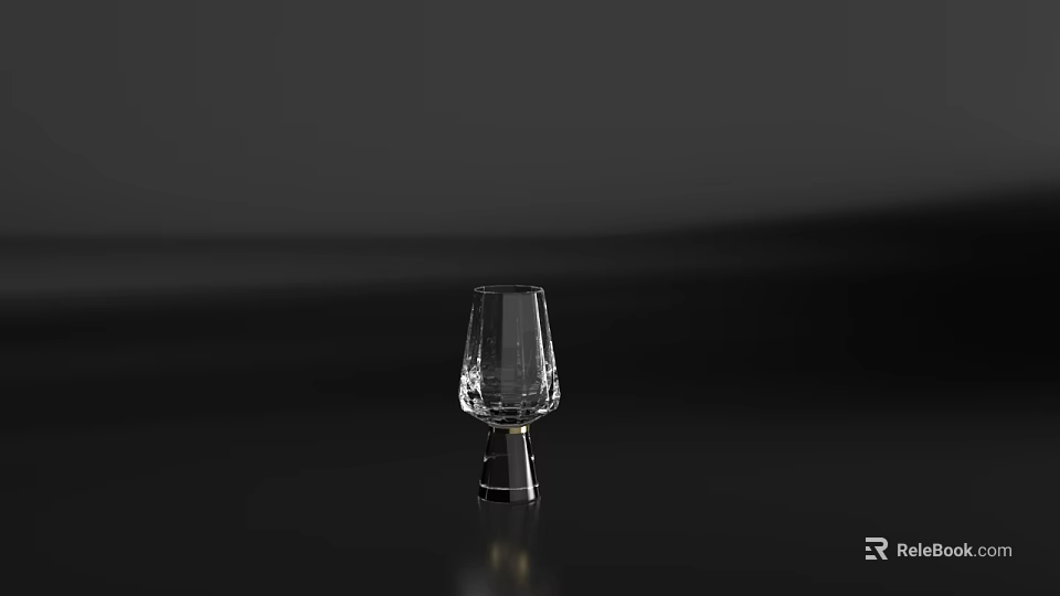 Transparent Glass Wine Glass With Slender Body And Wide Base On Black Tabletop 3d model 