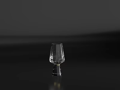 Transparent Glass Wine Glass With Slender Body And Wide Base On Black Tabletop 3d model