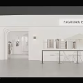 Minimalist White Clothing Store Interior With Arched Doorways Clothing Racks And Display Shelves
