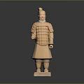 Ancient Terracotta Sculpture of Standing Soldier With Intricate Armor And Pedestal Base