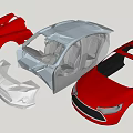 Red And White Car Body Components Including Exterior Panels And Interior Parts