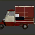 Red and White Mobile Food Cart with Awning Wooden Shelves and Counter