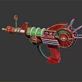Red Sci Fi Futuristic Weapon With Green Components Gauge Spikes And Handle Design 3d model