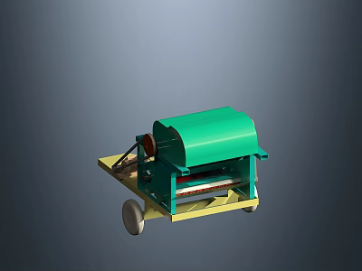 Green Agricultural Equipment with Yellow Base Wheels and Crop Processing Roller 3d model