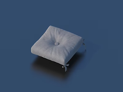 Modern Gray Square Fabric Pillow With Center Button And Bottom Ties 3d model