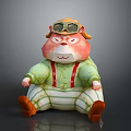 Chubby Cartoon Game Character Wearing Green Outfit Red Suspenders And Aviator Goggles In Sitting Pose