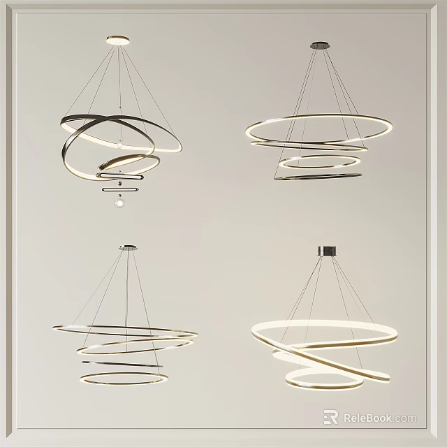 Modern Circular Ring Chandeliers With Various Styles LED Lighting And Suspended Design 3d model