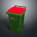 Green Recycling Waste Bin With Red Lid And Wheels For Home Use