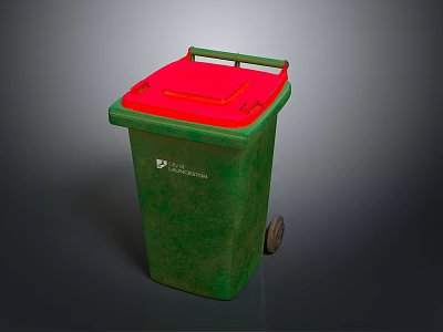 Green Recycling Waste Bin With Red Lid And Wheels For Home Use 3d model
