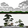 Artistic Plant Combination With Bonsai Trees Green Shrubs And Stone Elements 3d model