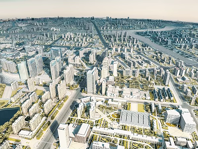 Birds Eye View Planning of Urban City Layout with High Rise Buildings and Roads 3d model